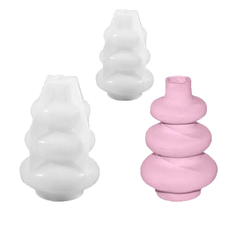 Three layer circle vase ornament silicone mould in irregular shape, shown in large and small size options.