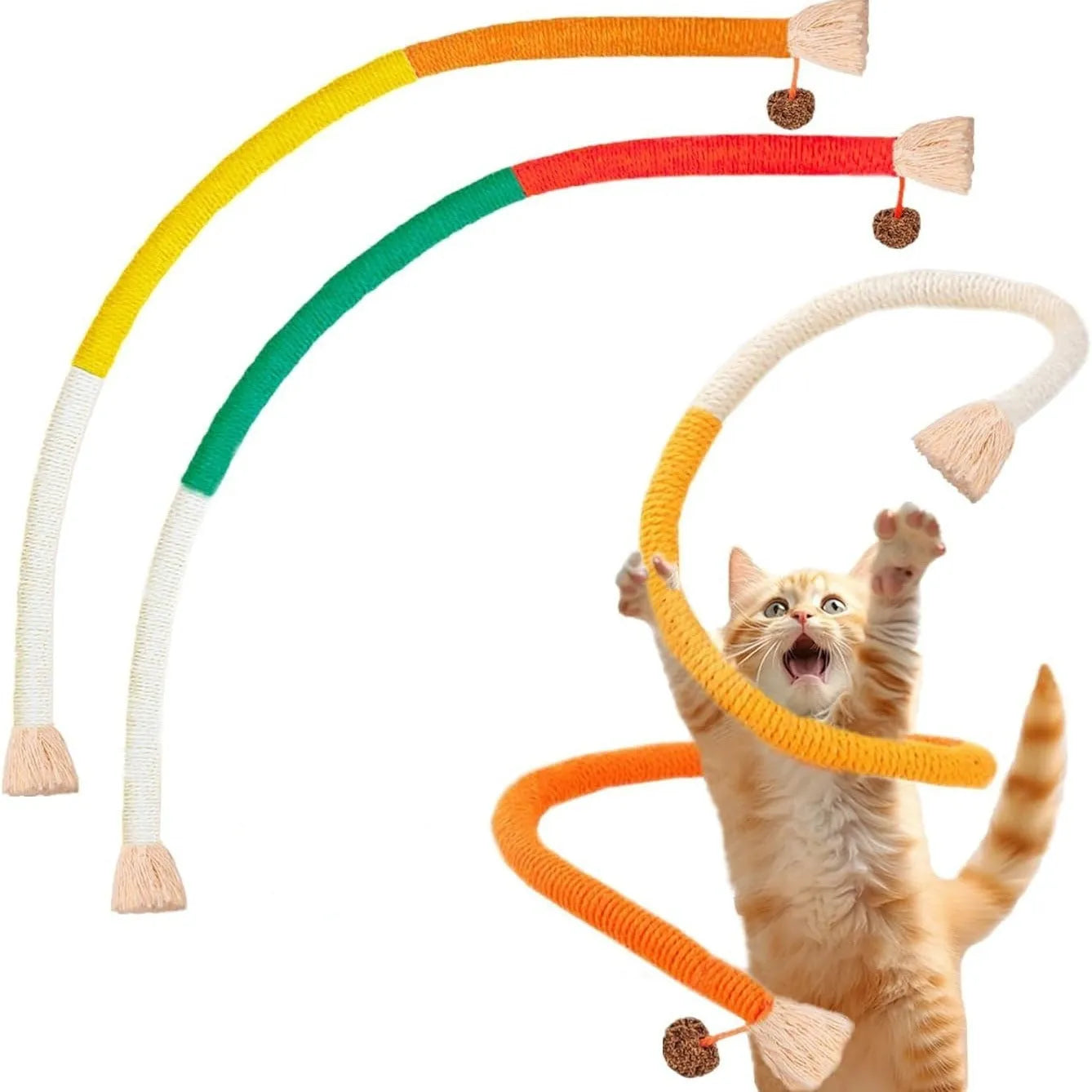 Bite-resistant cat teaser toy with 70cm cotton string in three colour combinations