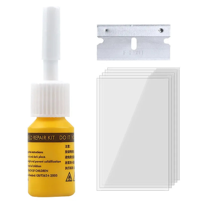 Yellow three-piece car glass repair tool set for windshield chip repair