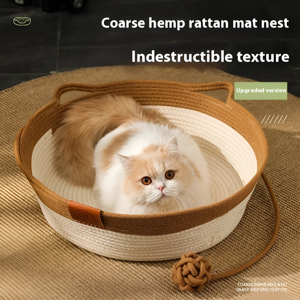 Grey woven cotton cat bed mat shown in a cat cage