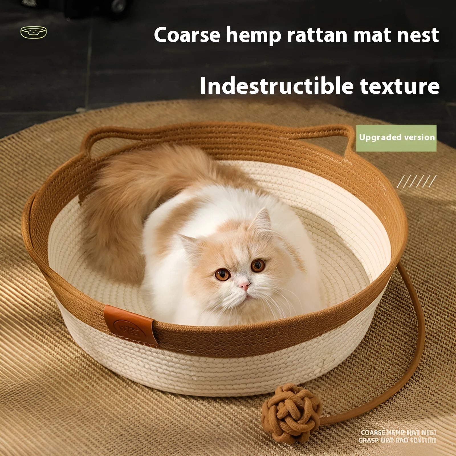 Grey woven cotton cat bed mat shown in a cat cage