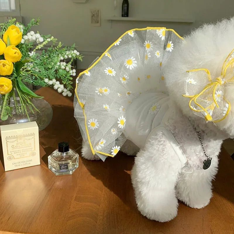 Yellow daisy pattern summer dog clothes lightweight polyester outfit sizes XS to XL