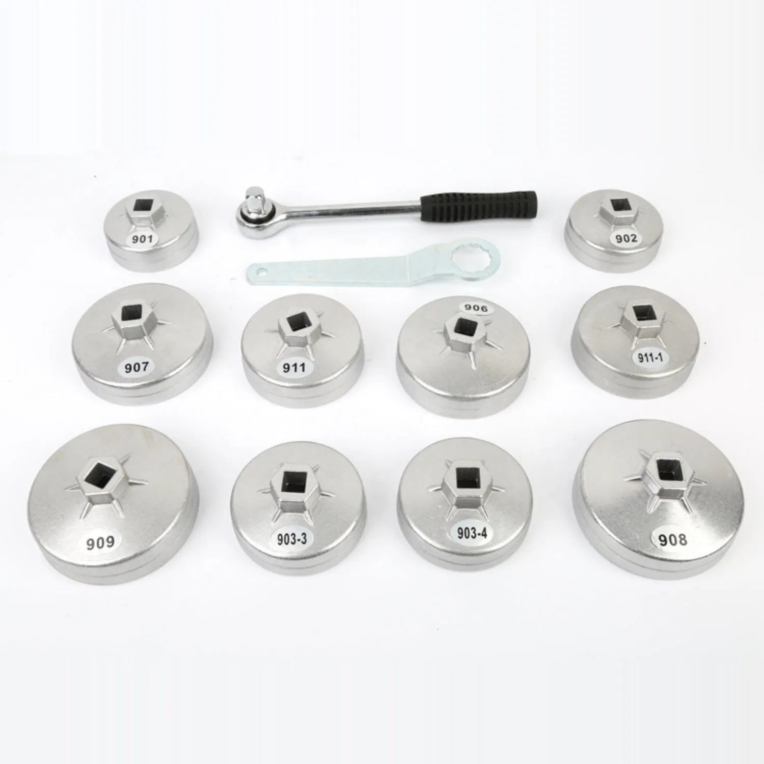 23 piece cap type oil grid set in aluminium alloy with 1/2 inch drive for oil filter removal