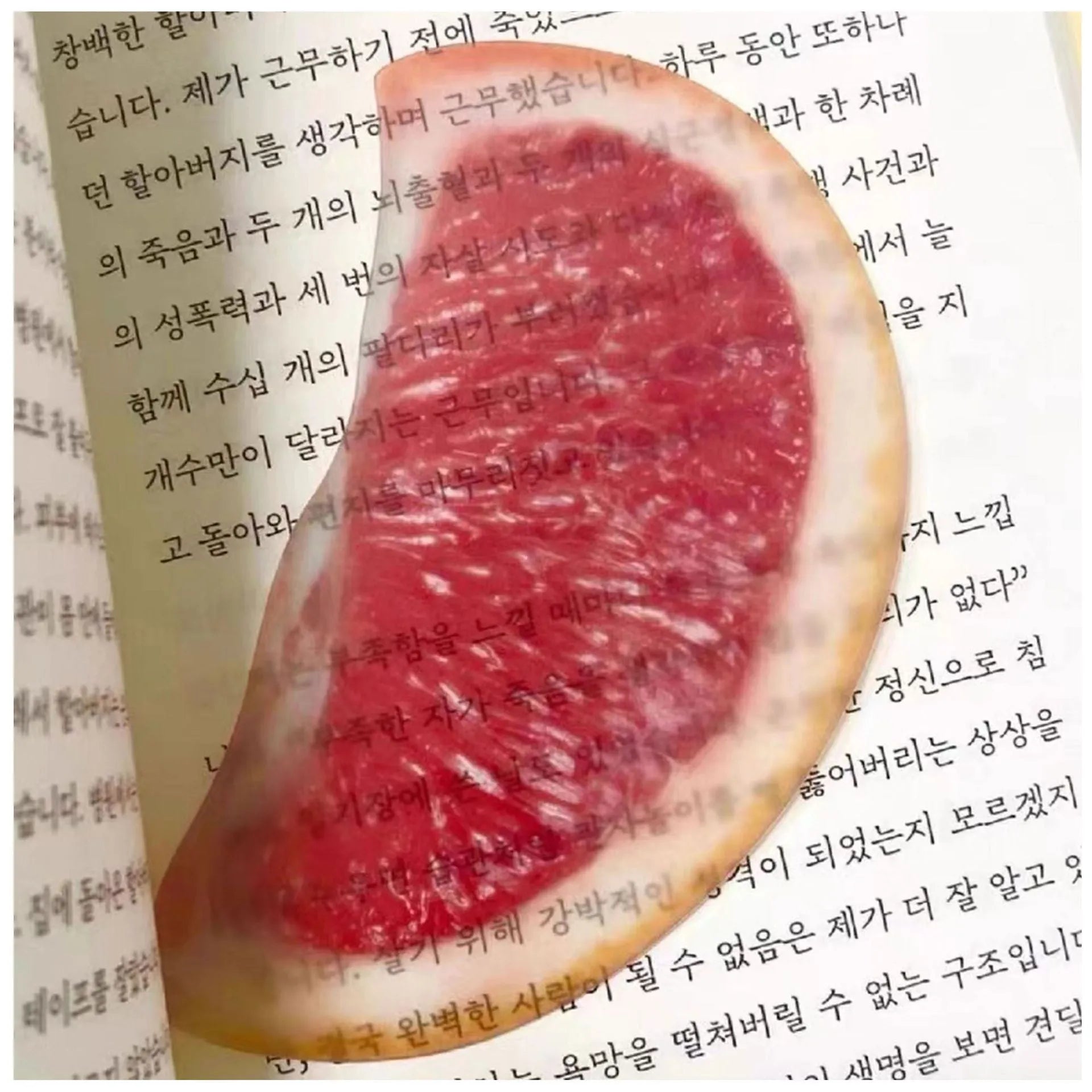 Transparent plastic fruit shaped bookmark with fixed clip, watermelon red colour, 8-10cm size