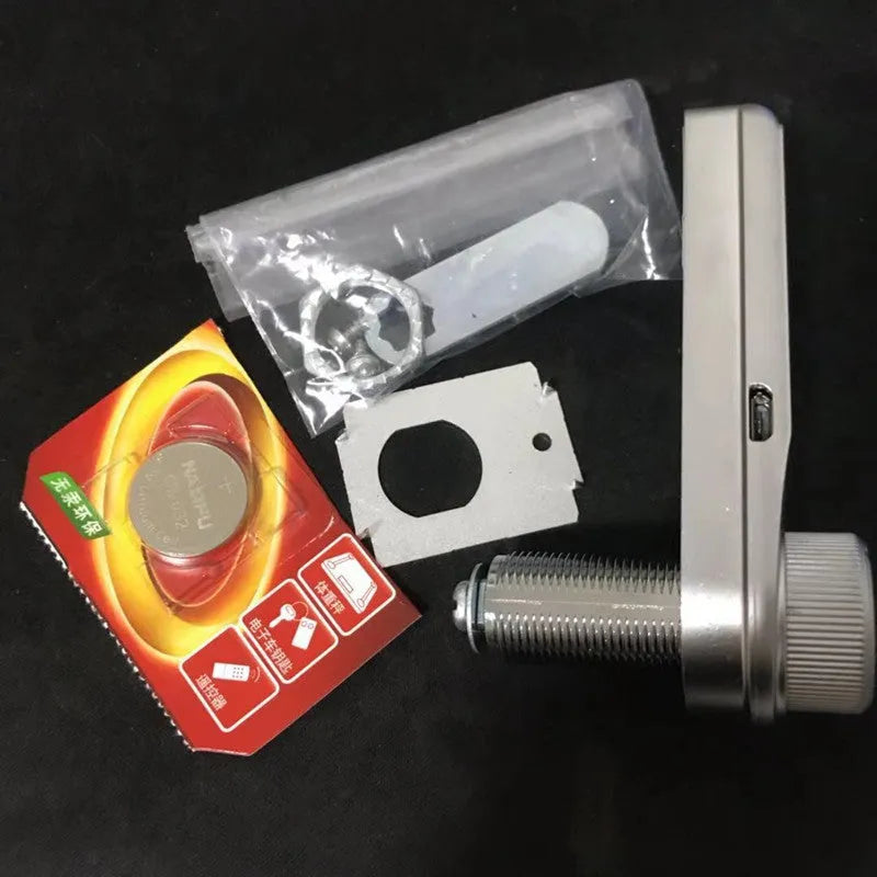 Home electronic cabinet lock in silver metal finish with screw mechanism and lock body, suitable for wooden and metal cabinets