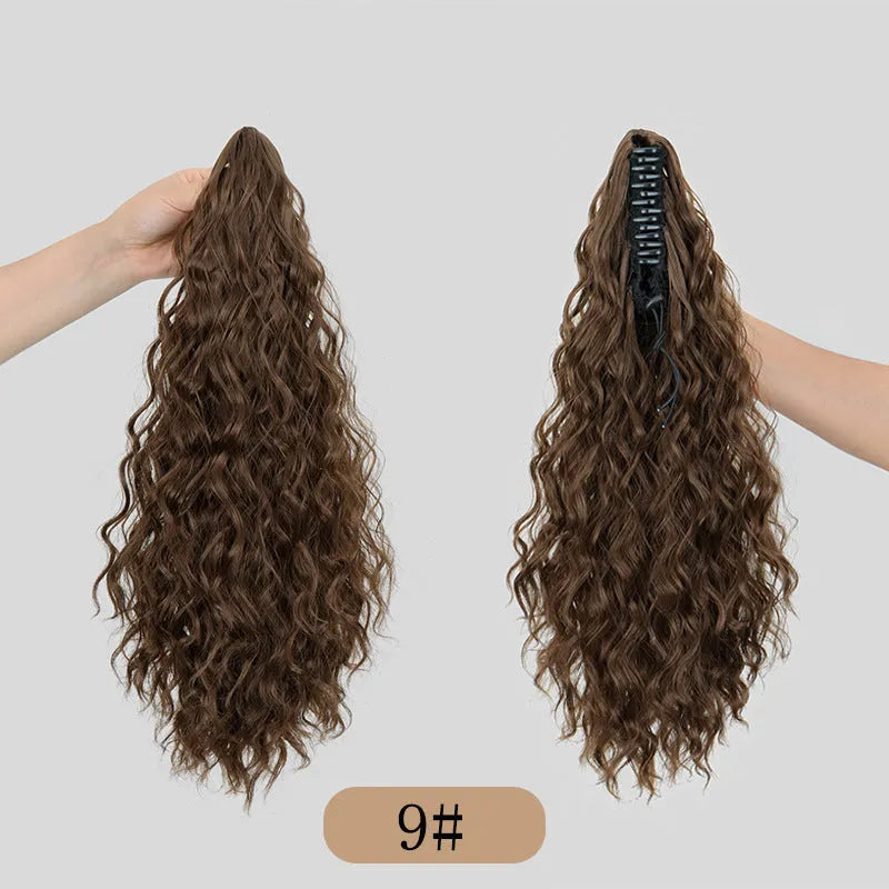 Corn curl synthetic ponytail wig with water ripple grip attachment in multiple colour options