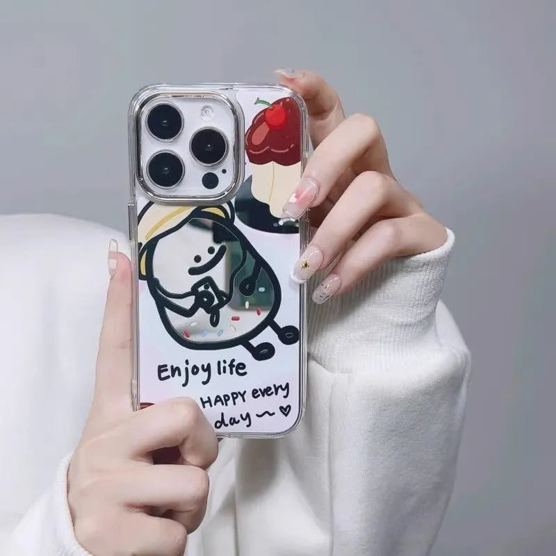 PC drop-resistant mirror phone case with fun potato chips design for Apple iPhone 11 to 16 series