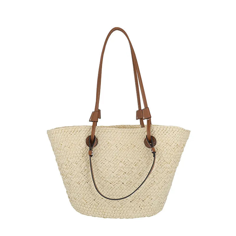 Large capacity woven shoulder bag in European and American retro style with dual carrying options