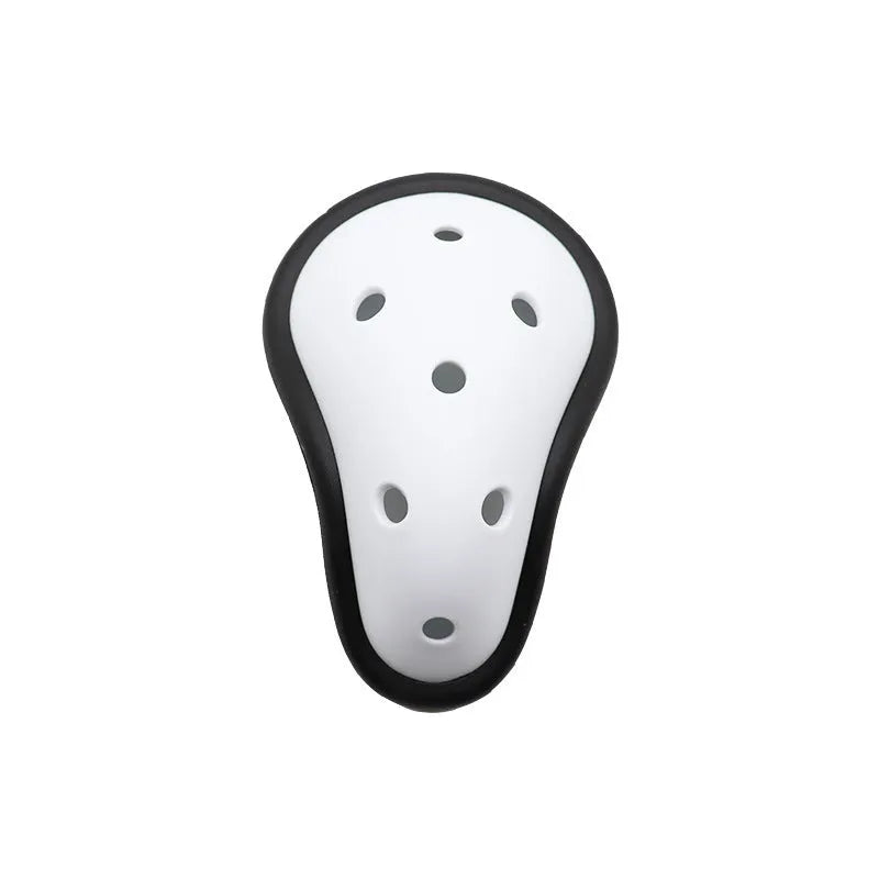 Rubber sports genital protector shown in adult and children's size options.