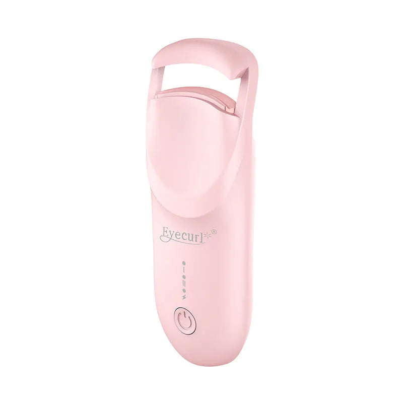 Electric USB-rechargeable eyelash curler in cream white, pink, and apricot colour options.