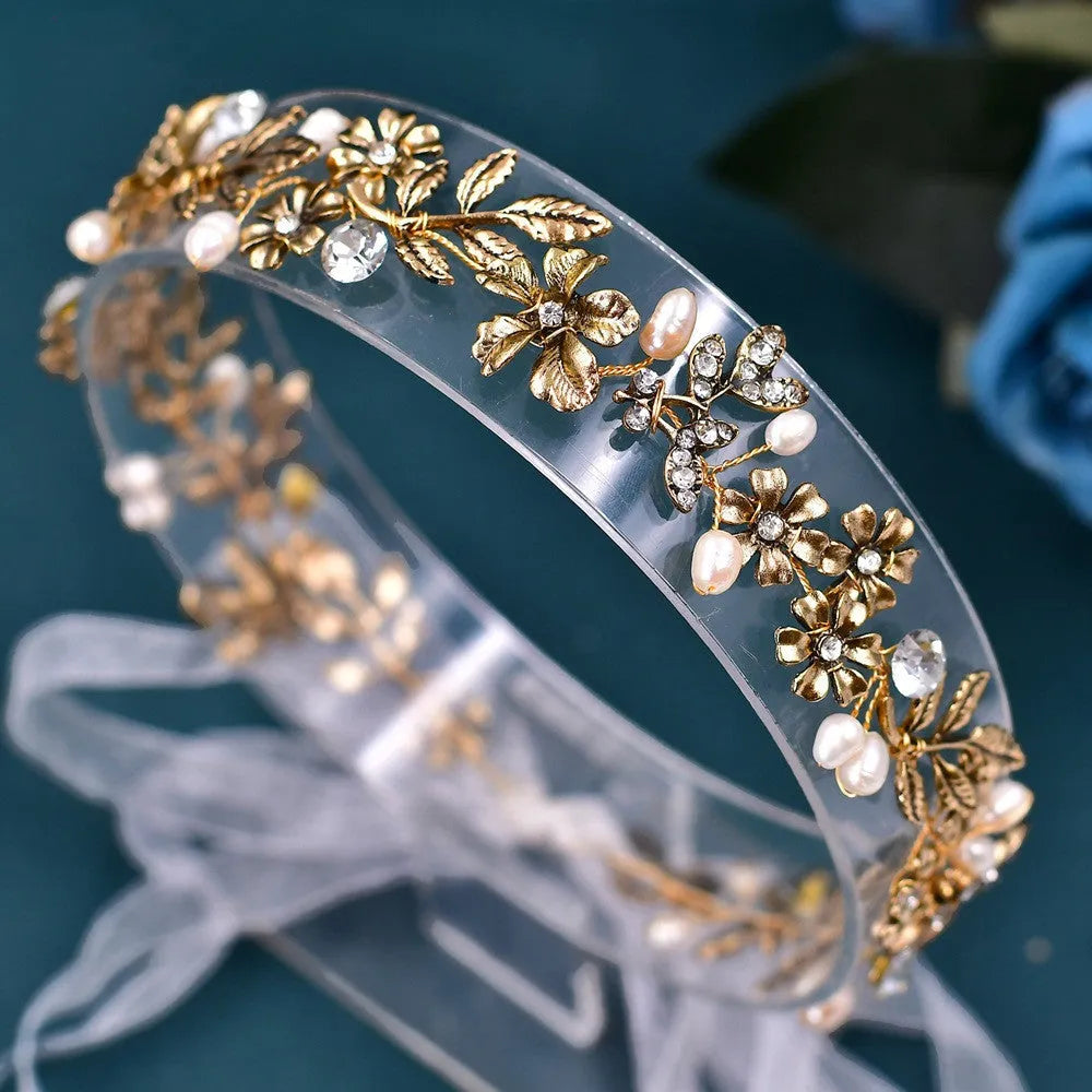 Alloy wave shape hair hoop with checker pattern and white organza ribbon, plus matching earrings set