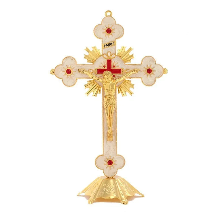 Gold geometric metal desktop ornament with European style design measuring 30cm by 19cm
