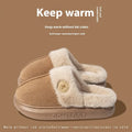 Plush fleece winter slipper with thick PVC sole, shown in khaki colour with car stitching detail.