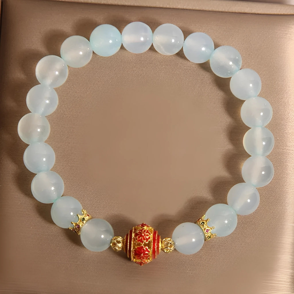 Blue agate crystal bracelet for women with flange colour balls in Japanese-Korean style