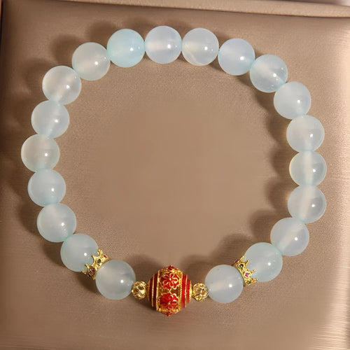 Blue agate crystal bracelet for women with flange colour balls in Japanese-Korean style