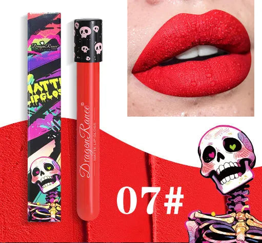 Halloween metallic lip gloss in skull test tube packaging with waterproof formula