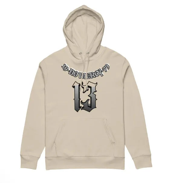 A loose-fit hooded pullover sweater with fleece lining, shown in team uniform context.