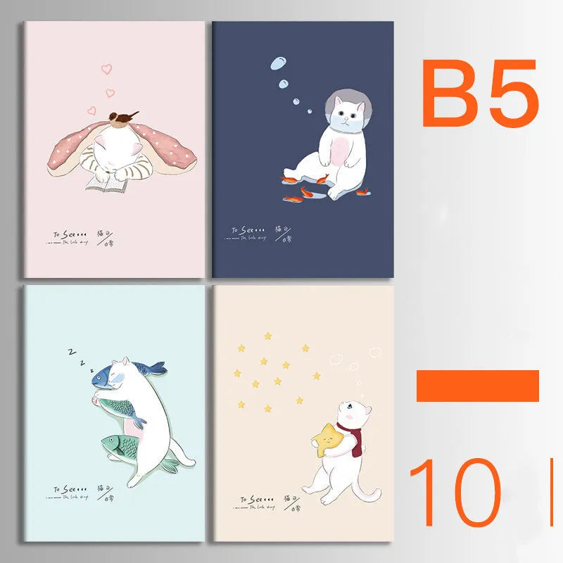 10-pack of kraft paper notebooks with thread binding in A5 and B5 sizes with various cover designs