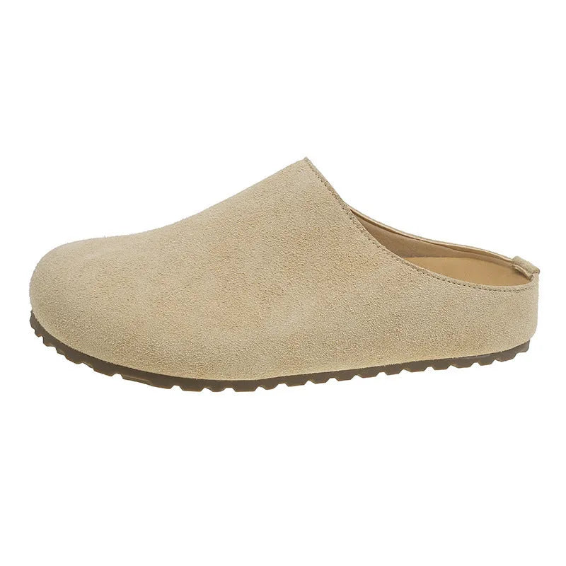 Korean style square head outdoor slippers in apricot, khaki, camel, and brown colours