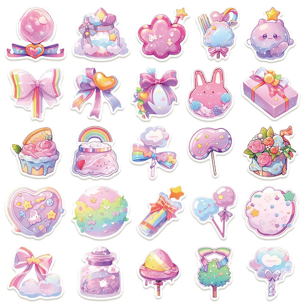 Pack of fresh candy theme decorative waterproof stickers, each measuring between 4 and 7 centimetres.