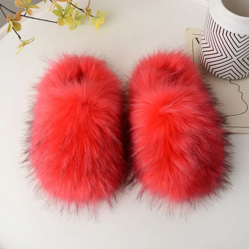 Woolen slippers with plush upper, artificial wool lining, toe-covering shape, and non-slip sewn composite sole for winter home wear