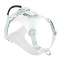 Nylon dog harness with LED light on dog's chest, shown in light purple, for nighttime walks.