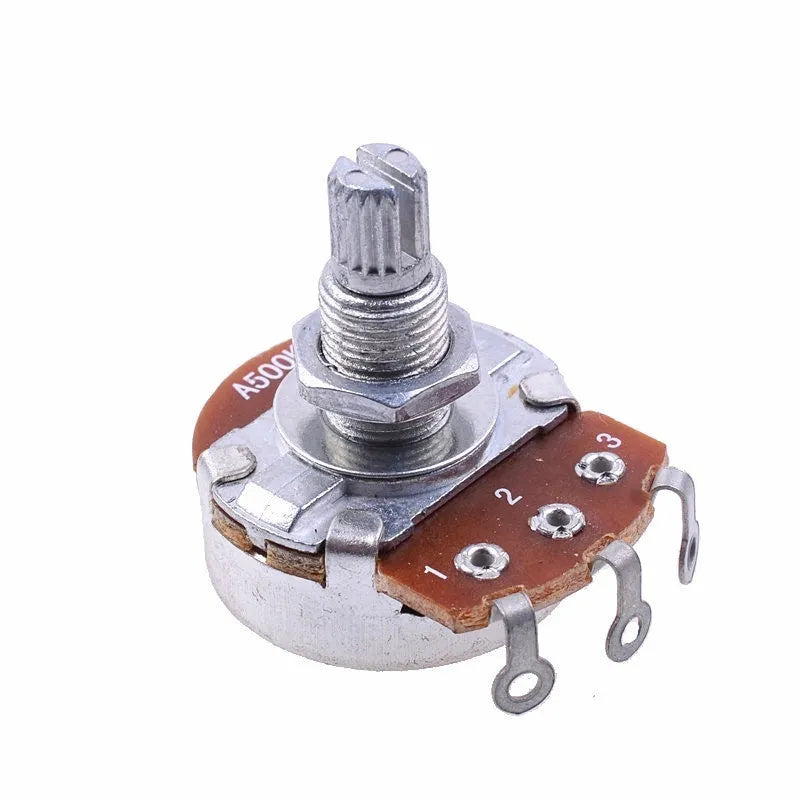 Metal electric guitar tone and volume control knob for potentiometer replacement.