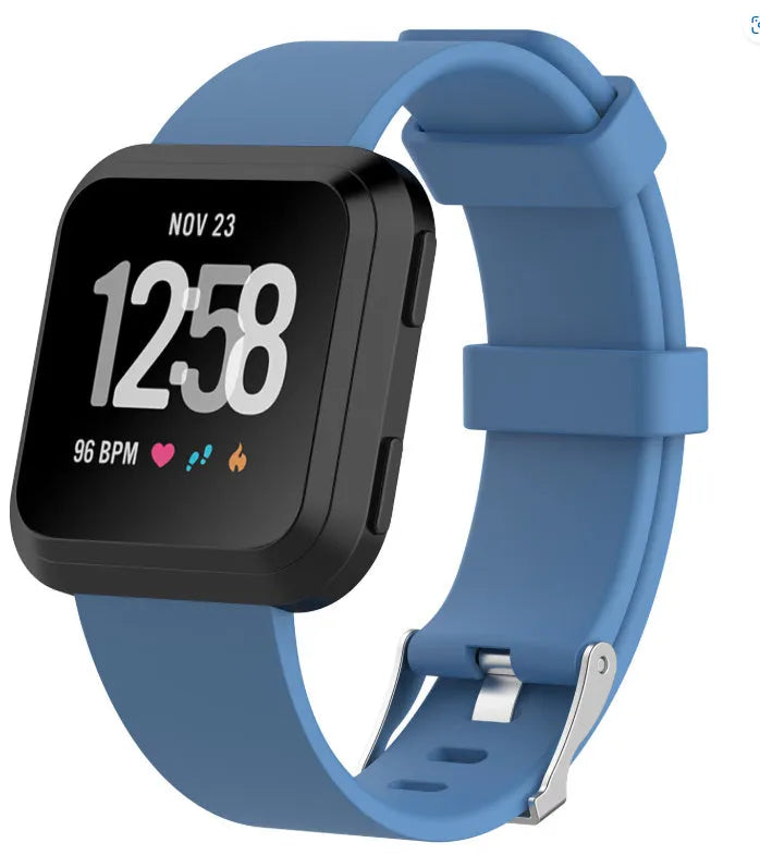 Fitbit Versa Lite replacement wrist strap in large size, showing TPE material and multiple colour options.