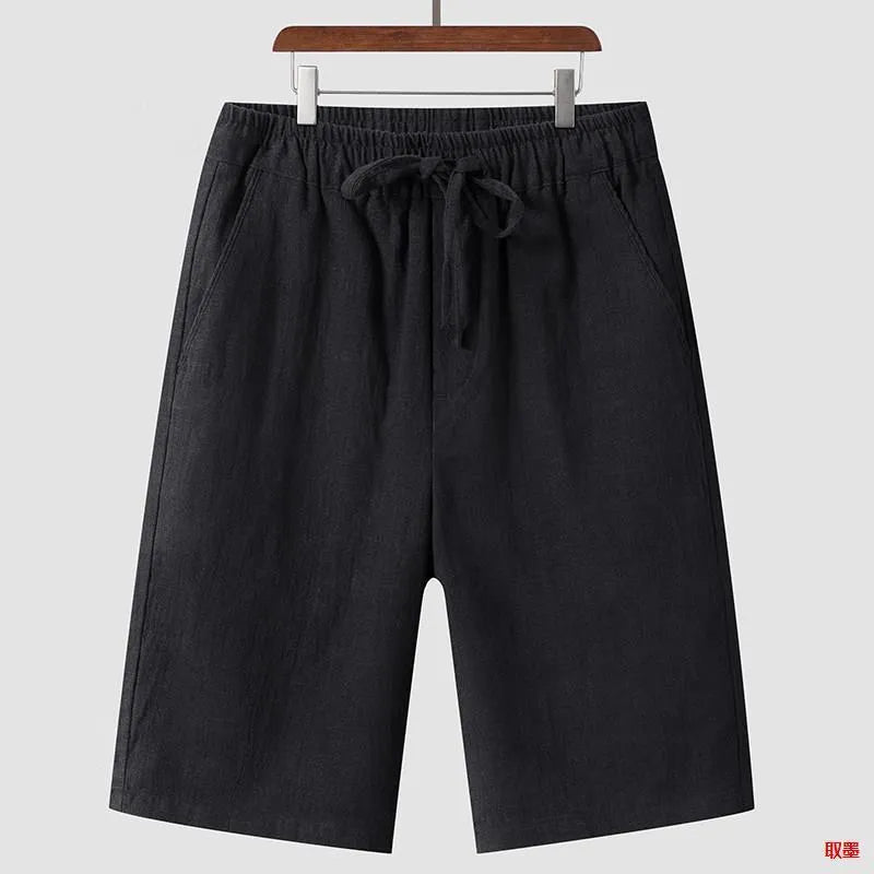 Men's linen shorts in loose cropped style with elastic waistband in various colours