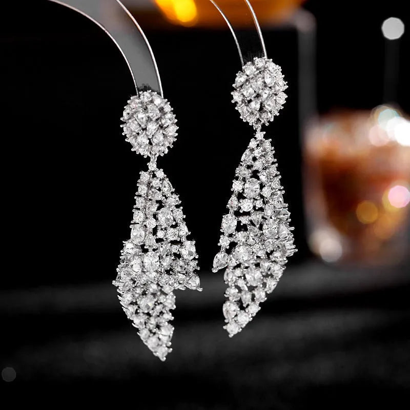 Irregular geometric copper earrings for women with fold design and electroplating finish