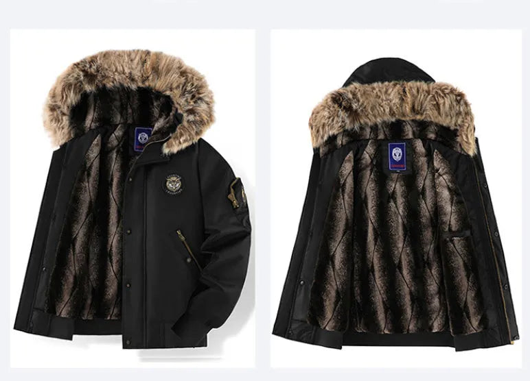 Men's winter casual cotton-padded coat loose fit solid colour black