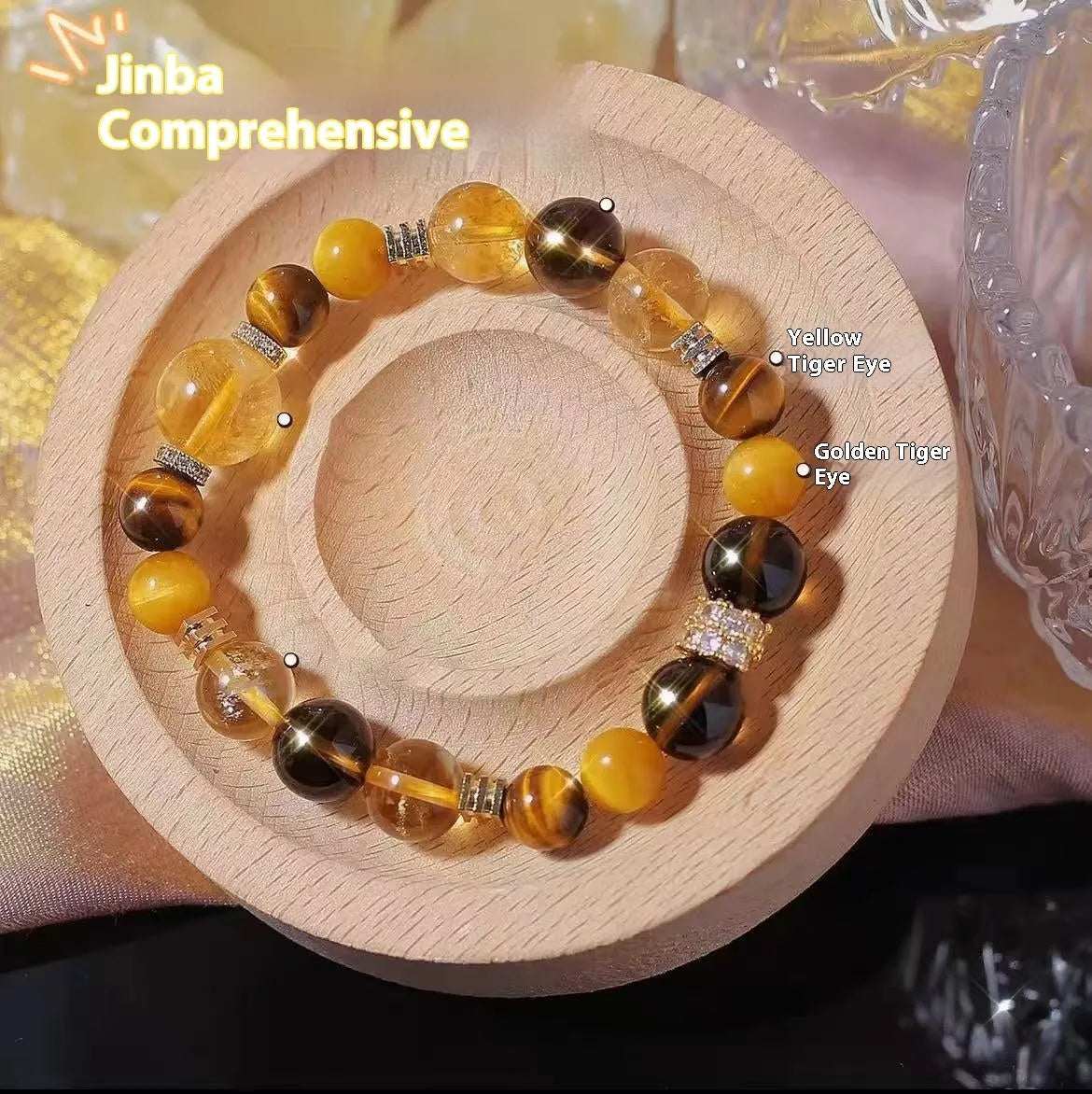 Natural yellow artificial crystal tower bead bracelet with 10mm beads on wrist