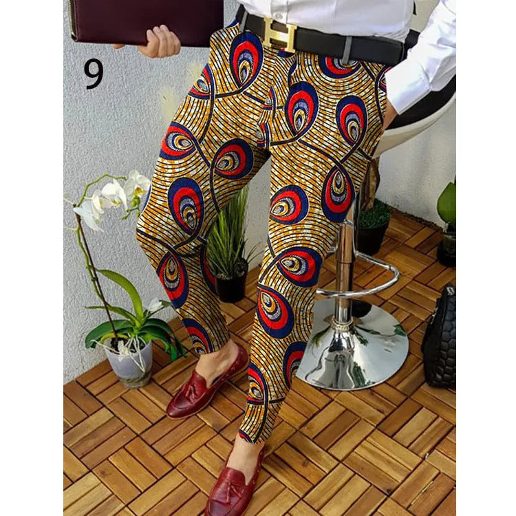 Men's slim-fit plaid trousers with 3D printed pattern in polyester blend fabric