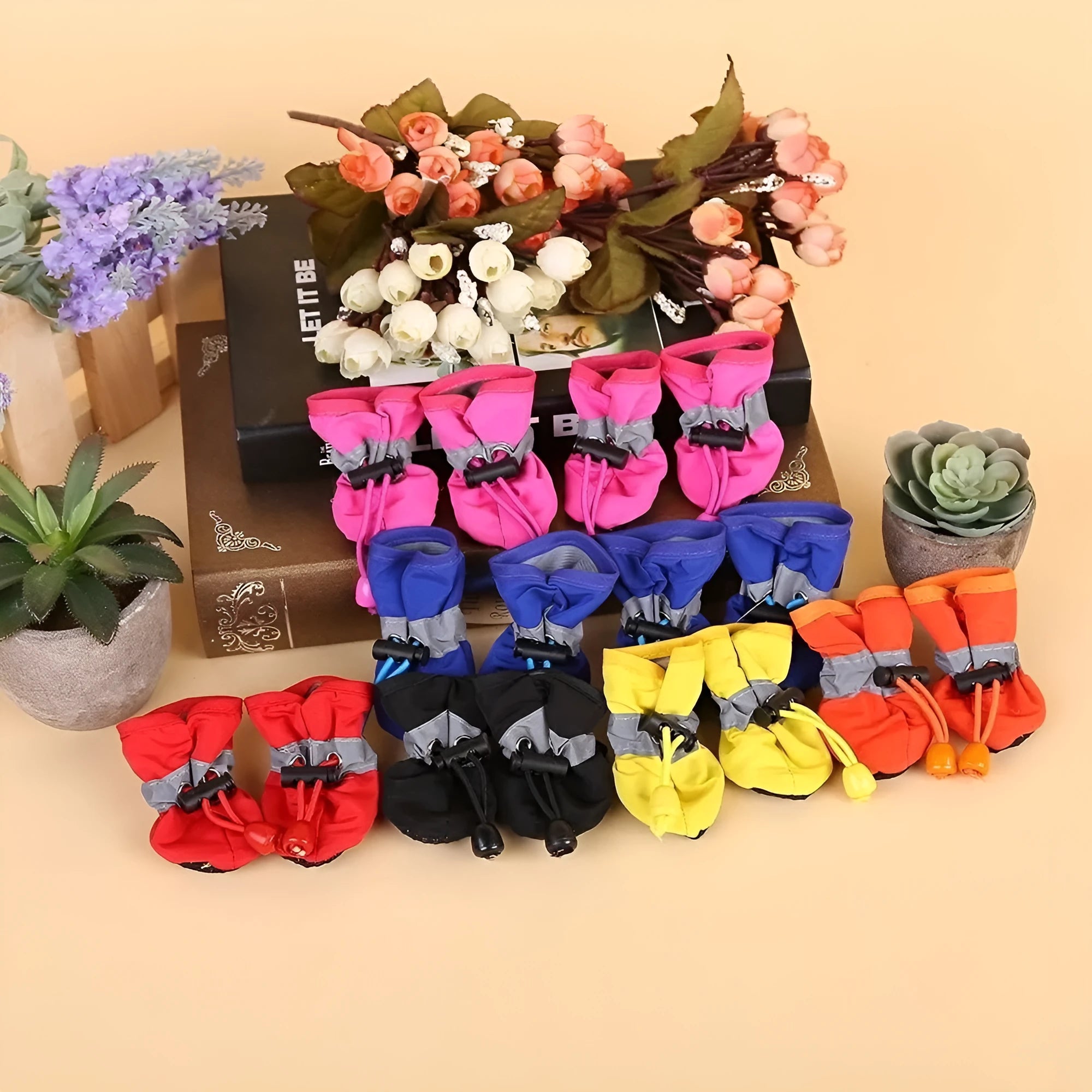 Cloth dog shoes with soft soles in multiple colours including fleece-lined options for canine paw protection