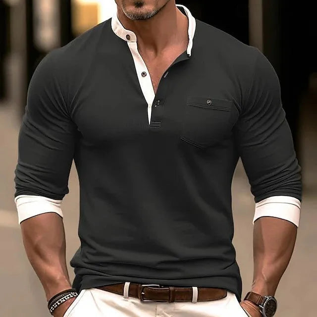 Men's cotton long sleeve t-shirt in solid colour with round neck casual design