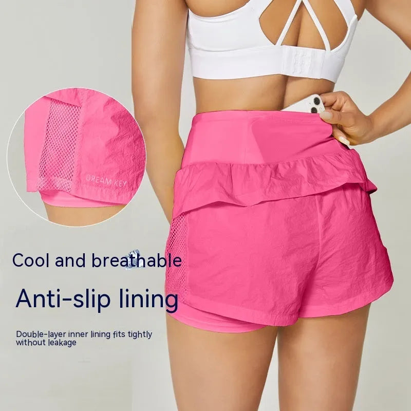 Women's loose cotton-blend quick-dry sports shorts in white, black, blue, yellow, and pink colours