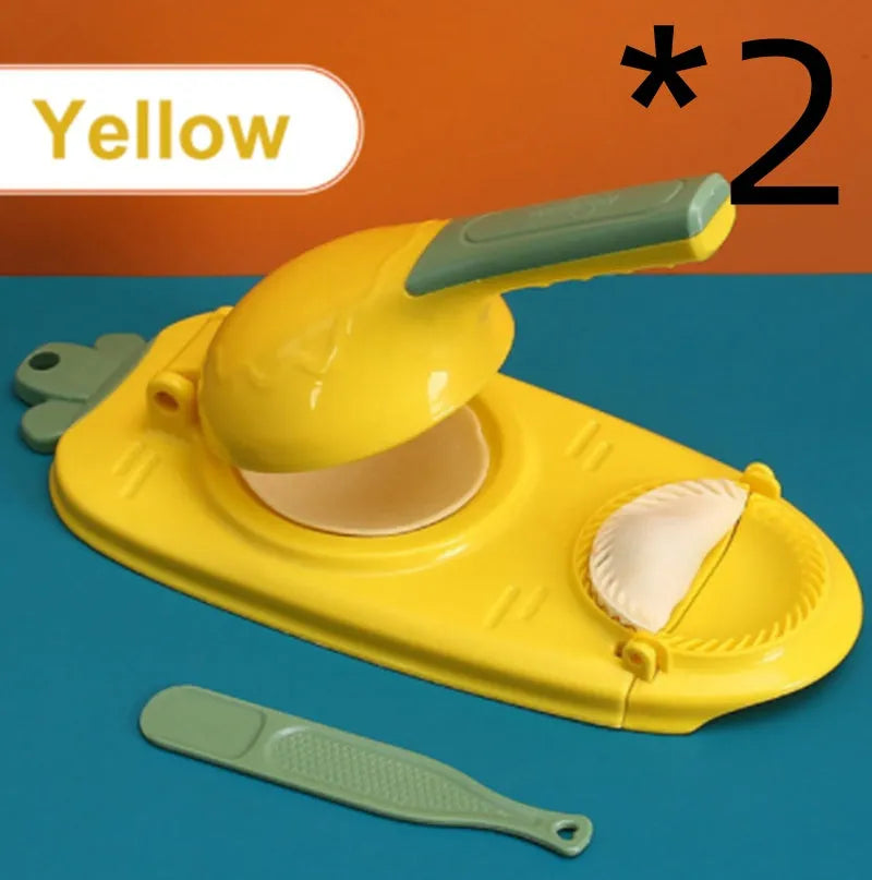 Orange and white manual dumpling skin press tool with ergonomic handle and hanging hole