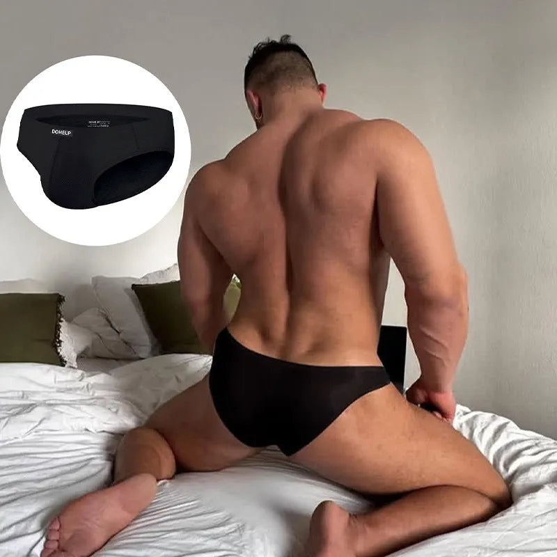 Men's plus size seamless briefs in white, black, or pink colours with low waist design