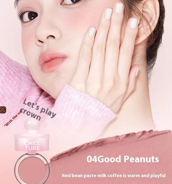 Compact blush makeup product with shimmer powder in nude colour options