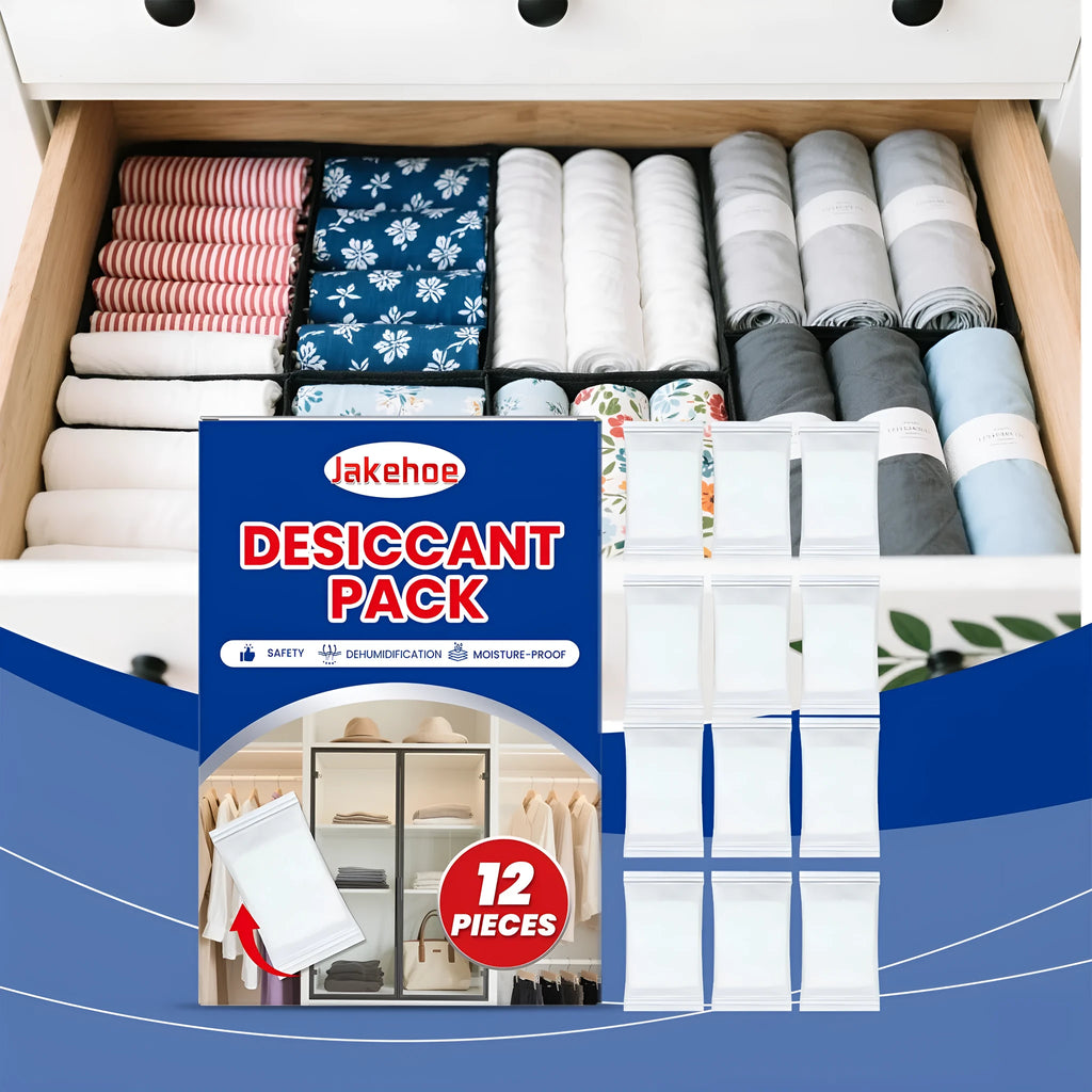 Pack of 12 white hanging desiccant bags for household moisture and odour control