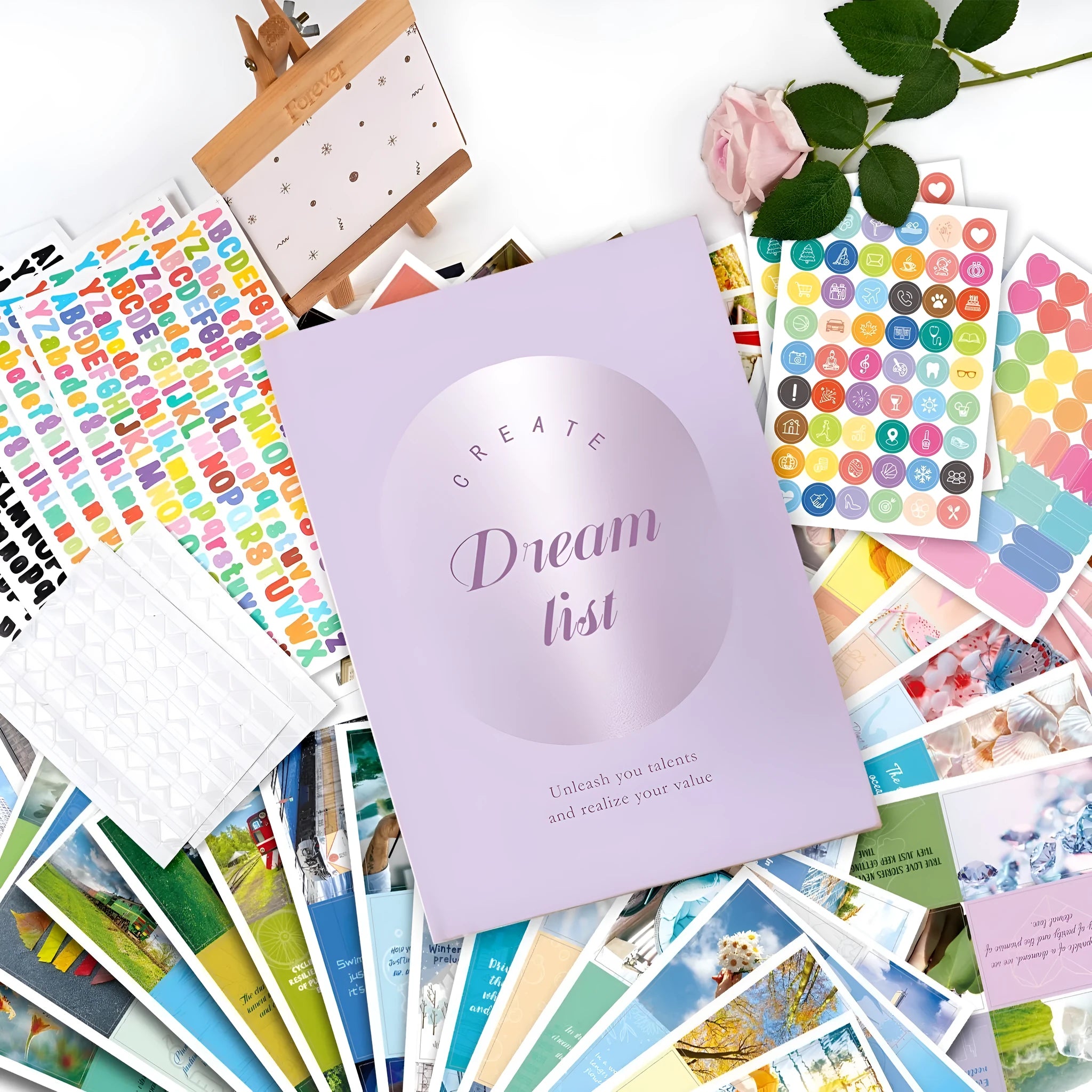 Inspirational dream cut letter sticker vision board book suit, paper, five colour options for goal setting