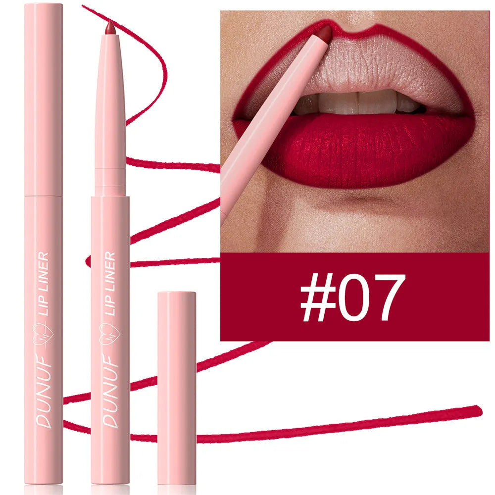 Set of twelve velvet matte lip liner pencils in different colours numbered 01 to 12