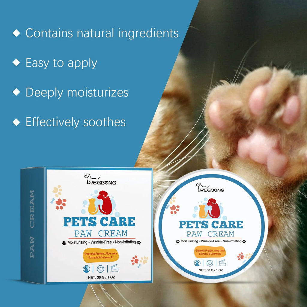 Pet paw care cream tube 30g for dogs with moisturising formula on a light background