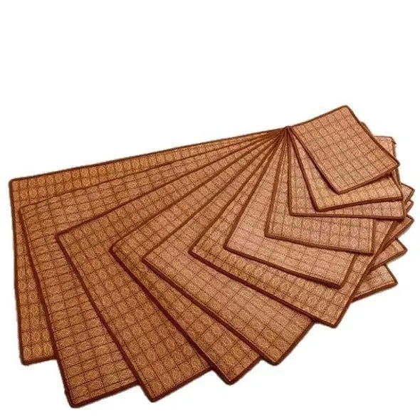 Brown rattan fibre cooling mat for dogs, shown in a large size for summer use.