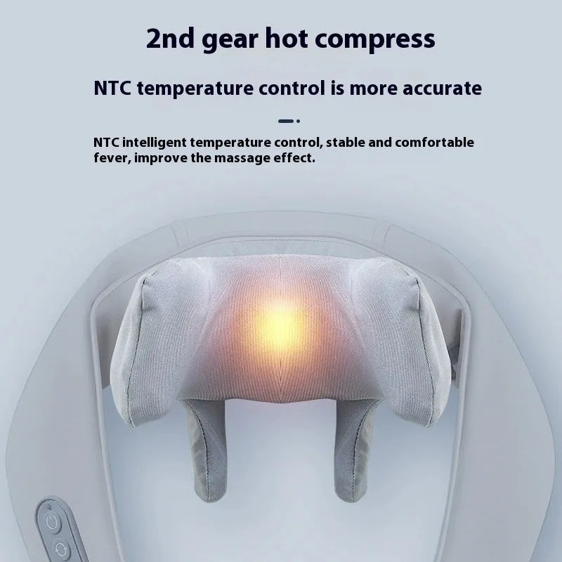 Grey elastic fabric neck and back massager with USB charging port and infrared function