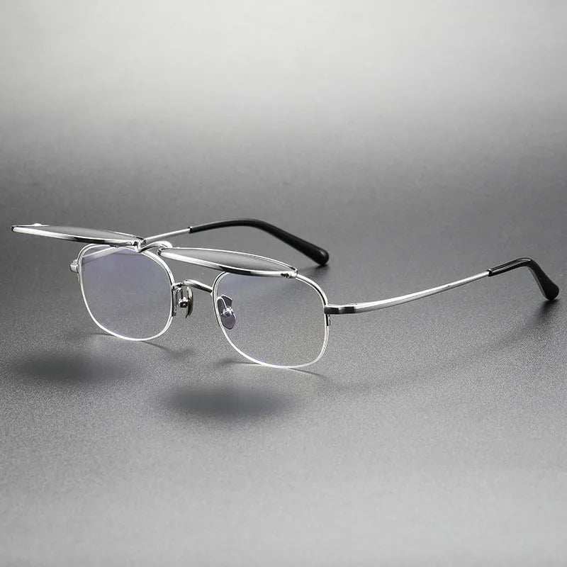 Pure titanium retro polarized sunglasses with black and grey lens, gold frame, box shape