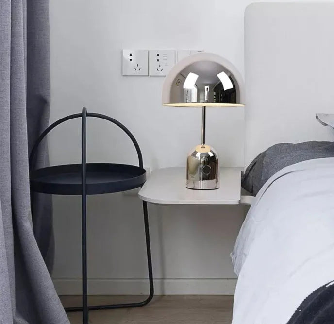 Mushroom-shaped table lamp in rose gold finish with a metal base, measuring 280mm wide.