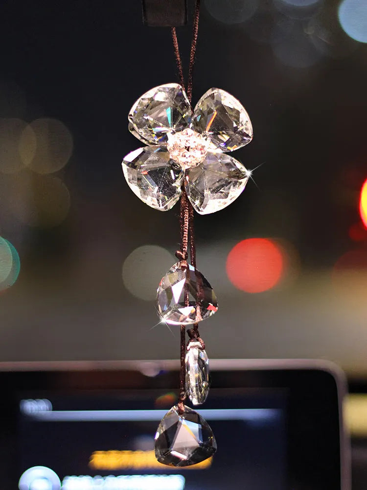 Crystal four leaf grass car pendant approximately 20cm long in four colour options