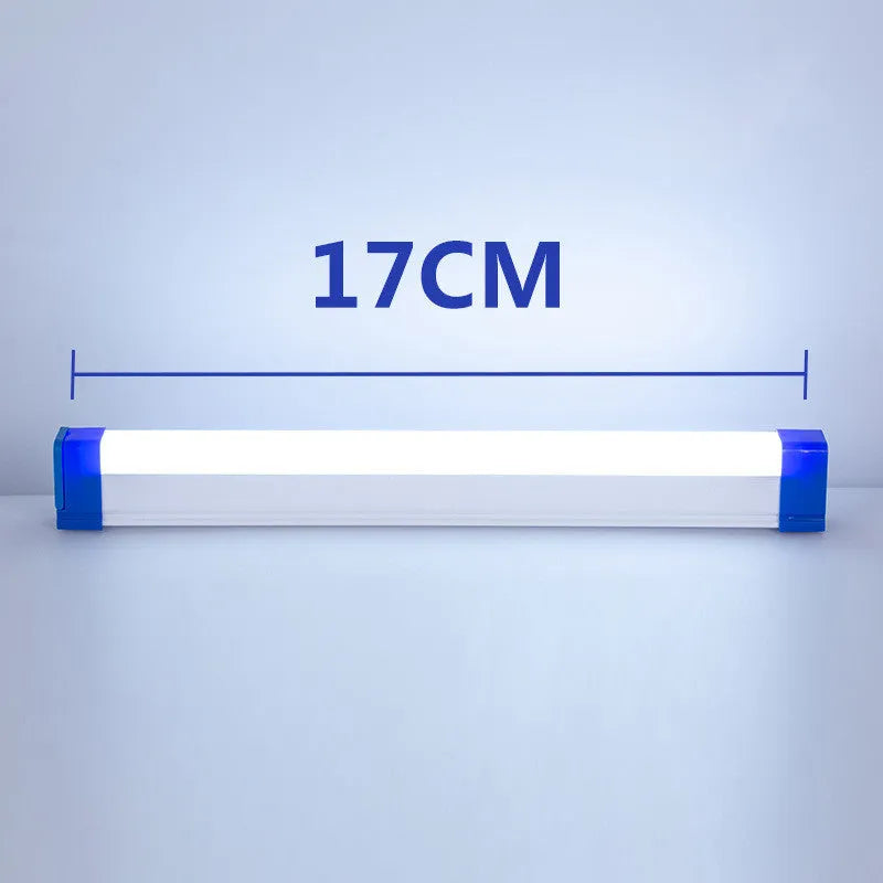 Blue and purple rechargeable LED tube stick light with dimmable settings.