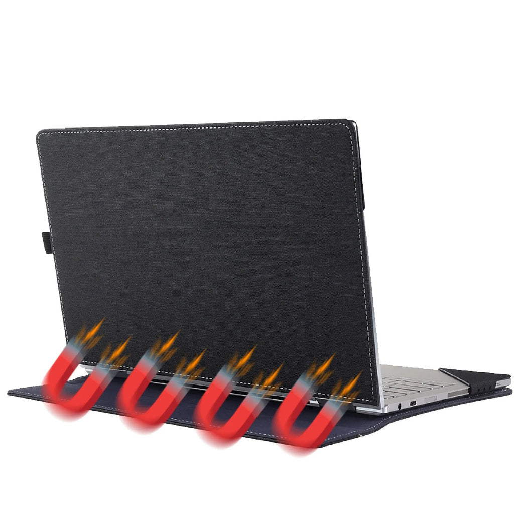 Black imitation leather laptop protective sleeve with Chinese-inspired fabric detailing for Microsoft Surface Laptop 6